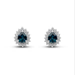 9ct White Gold Pear Shaped Natural Sapphire & Diamond Claw Set Cluster Stud Earrings — 5x4mm