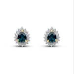 9ct Yellow Gold Pear Shaped Natural Sapphire & Diamond Claw Set Cluster Stud Earrings — 5x4mm
