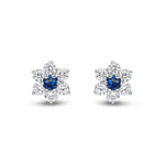 9ct White Gold Round Natural Sapphire & Diamond Claw Set Cluster Stud Earrings