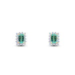 9ct Yellow Gold Octagonal Natural Emerald & Diamond Cluster Stud Earrings — 5x3mm