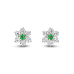 9ct Yellow Gold Round Natural Emerald & Diamond Claw Set Cluster Stud Earrings
