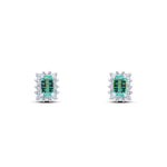 9ct White Gold Octagonal Natural Emerald & Diamond Cluster Stud Earrings — 5x3mm