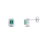 9ct White Gold Octagonal Natural Emerald & Diamond Cluster Stud Earrings — 5x3mm