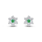 9ct White Gold Round Natural Emerald & Diamond Claw Set Cluster Stud Earrings