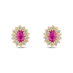 9ct Yellow Gold Oval Natural Ruby & Diamond Claw Set Cluster Stud Earrings — 6x4mm