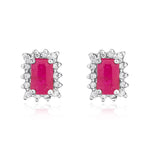 9ct White Gold Octagonal Natural Ruby & Diamond Cluster Stud Earrings — 5x3mm
