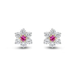 9ct Yellow Gold Round Natural Ruby & Diamond Claw Set Cluster Stud Earrings