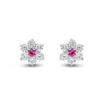 9ct White Gold Round Natural Ruby & Diamond Claw Set Cluster Stud Earrings