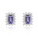9ct White Gold Octagonal Natural Tanzanite & Diamond Cluster Stud Earrings — 5x3mm