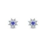 9ct White Gold Round Natural Tanzanite & Diamond Claw Set Cluster Stud Earrings — 3mm