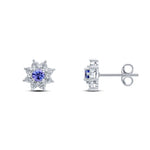 9ct White Gold Round Natural Tanzanite & Diamond Claw Set Cluster Stud Earrings — 3mm