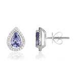 9ct White Gold Pear Shaped Natural Tanzanite & Diamond Halo Cluster Stud Earrings — 7x5mm