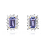 9ct Yellow Gold Octagonal Natural Tanzanite & Diamond Cluster Stud Earrings — 5x3mm