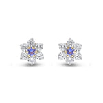 9ct Yellow Gold Round Natural Tanzanite & Diamond Claw Set Cluster Stud Earrings