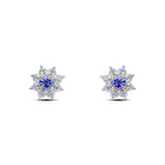 9ct Yellow Gold Round Natural Tanzanite & Diamond Claw Set Cluster Stud Earrings — 3mm
