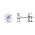 9ct White Gold Round Natural Tanzanite & Diamond Claw Set Cluster Stud Earrings