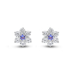 9ct White Gold Round Natural Tanzanite & Diamond Claw Set Cluster Stud Earrings