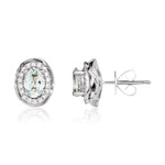 9ct White Gold Oval Natural Aquamarine & Diamond Rope Edge Cluster Stud Earrings — 7x5mm