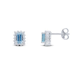 9ct White Gold Octagonal Natural Aquamarine & Diamond Cluster Stud Earrings — 5x3mm