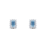 9ct White Gold Octagonal Natural Aquamarine & Diamond Cluster Stud Earrings — 5x3mm