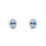 9ct White Gold Pear Shaped Natural Aquamarine & Diamond Claw Set Cluster Stud Earrings — 5x4mm