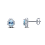 9ct White Gold Pear Shaped Natural Aquamarine & Diamond Claw Set Cluster Stud Earrings — 5x4mm