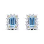 9ct Yellow Gold Octagonal Natural Aquamarine & Diamond Cluster Stud Earrings — 5x3mm