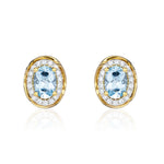 9ct Yellow Gold Oval Natural Aquamarine & Diamond Rope Edge Cluster Stud Earrings — 7x5mm