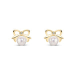 9ct Yellow Gold Pearl and Natural Diamond Bow Stud Earrings