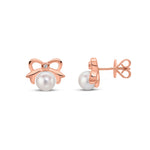 9ct Rose Gold Pearl and Natural Diamond Bow Stud Earrings