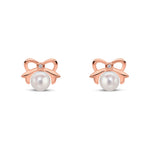 9ct Rose Gold Pearl and Natural Diamond Bow Stud Earrings