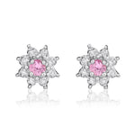 9ct White Gold Round Natural Pink Sapphire & Diamond Claw Set Cluster Stud Earrings — 3mm