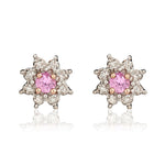 9ct Rose Gold Round Natural Pink Sapphire & Diamond Claw Set Cluster Stud Earrings — 3mm