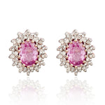 9ct Rose Gold Oval Natural Pink Sapphire & Diamond Claw Set Cluster Stud Earrings — 6x4mm