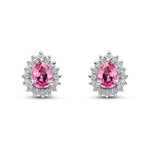 9ct White Gold Pear Shaped Natural Pink Sapphire & Diamond Claw Set Cluster Stud Earrings — 5x4mm