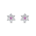 9ct White Gold Round Natural Pink Sapphire & Diamond Claw Set Cluster Stud Earrings