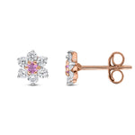 9ct Rose Gold Round Natural Pink Sapphire & Diamond Claw Set Cluster Stud Earrings