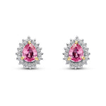 9ct Yellow Gold Pear Shaped Natural Pink Sapphire & Diamond Claw Set Cluster Stud Earrings — 5x4mm