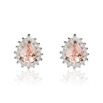 9ct Rose Gold Pear Shaped Natural Morganite & Diamond Claw Set Cluster Stud Earrings — 5x4mm