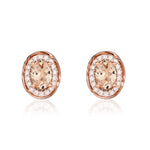 9ct Rose Gold Oval Natural Morganite & Diamond Rope Edge Cluster Stud Earrings — 6x4mm