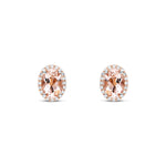9ct Rose Gold Oval Natural Morganite & Diamond Claw Set Cluster Stud Earrings — 7x5mm