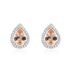 9ct Rose Gold Pear Shaped Natural Morganite & Diamond Halo Cluster Stud Earrings — 7x5mm