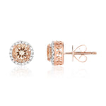 9ct Rose Gold Round Natural Morganite & Diamond Claw Set Cluster Stud Earrings — 6mm