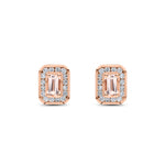 9ct Rose Gold Octagonal Natural Morganite & Diamond Claw Set Cluster Stud Earrings — 5x3mm
