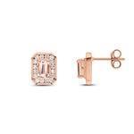 9ct Rose Gold Octagonal Natural Morganite & Diamond Claw Set Cluster Stud Earrings — 5x3mm