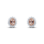 9ct Rose Gold Oval Natural Morganite & Diamond Claw Set Cluster Stud Earrings — 6x4mm