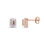 9ct Rose Gold Octagonal Natural Morganite & Diamond Cluster Stud Earrings — 5x3mm