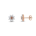 9ct Rose Gold Round Natural Morganite & Diamond Claw Set Cluster Stud Earrings — 3mm