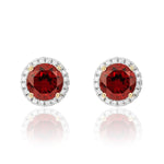 9ct Yellow Gold Round Natural Garnet & Diamond Claw Set Cluster Stud Earrings — 6mm
