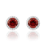 9ct White Gold Round Natural Garnet & Diamond Claw Set Cluster Stud Earrings — 6mm